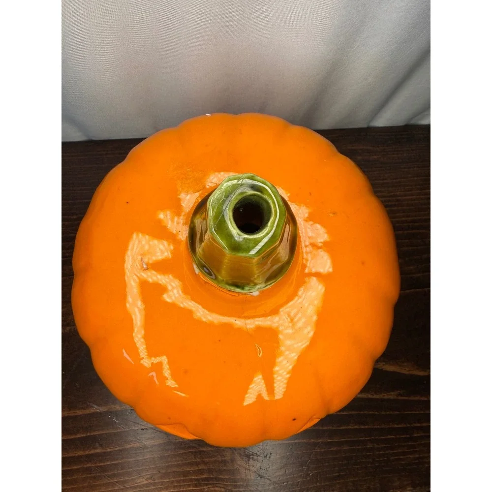 Ceramic Jack-O-Lantern Halloween Pumpkin Lantern Orange Glossy Decor 6 Inch
